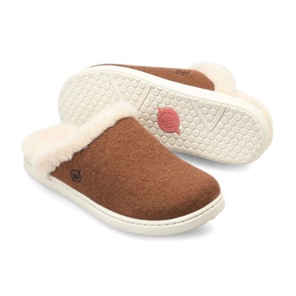 NIB Born Zoe Wool Shearling 9M Slip On Clogs Slides Cognac - Picture 2 of 11